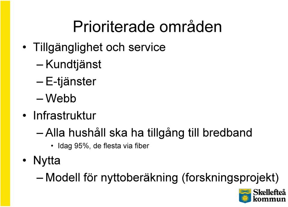 ska ha tillgång till bredband Idag 95%, de flesta via