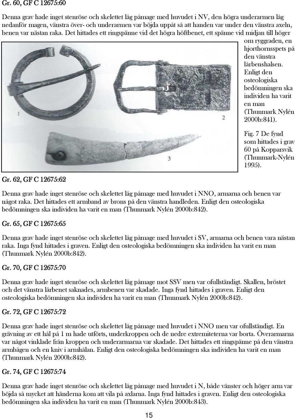Enligt den osteologiska bedömningen ska individen ha varit en man (Thunmark Nylén 2000b:841). Gr. 62, GF C 12675:62 15 Fig. 7 De fynd som hittades i grav 60 på Kopparsvik (Thunmark-Nylén 1995).