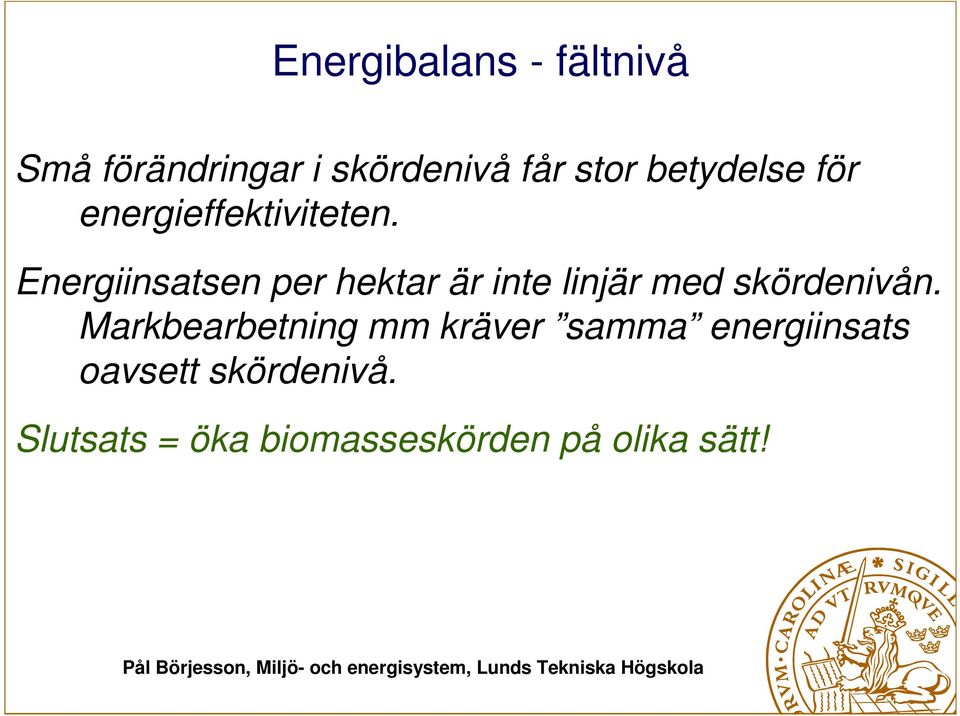 Energiinsatsen per hektar är inte linjär med skördenivån.