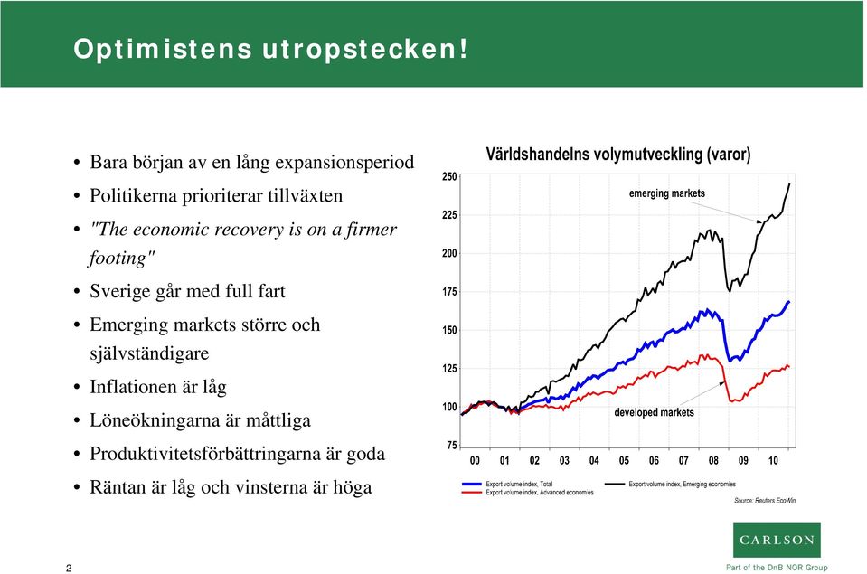 economic recovery is on a firmer footing" Sverige går med full fart Emerging markets