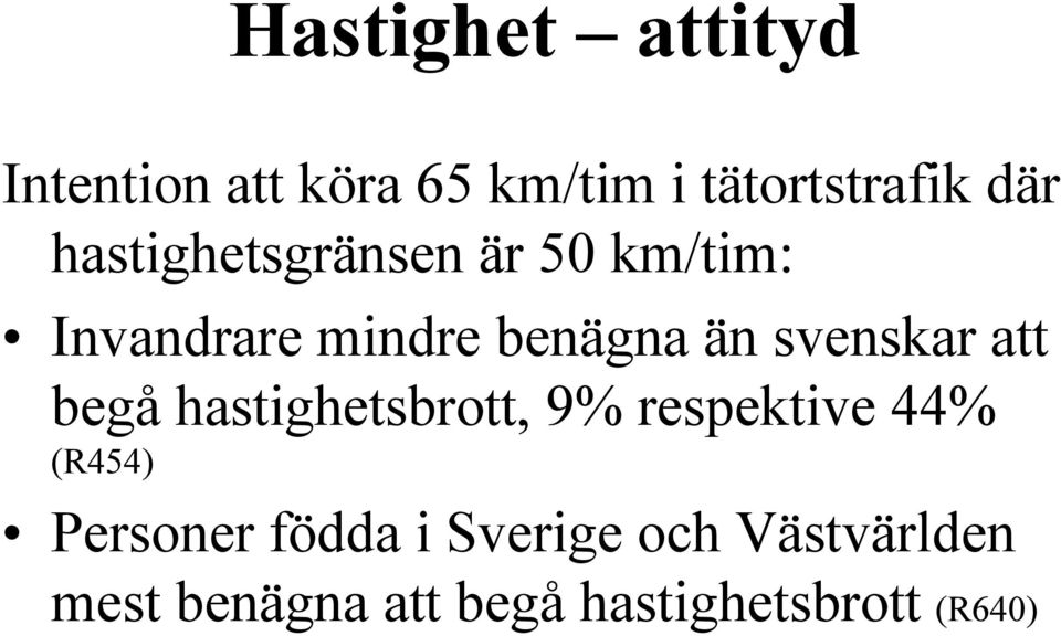 svenskar att begå hastighetsbrott, 9% respektive 44% (R454) Personer
