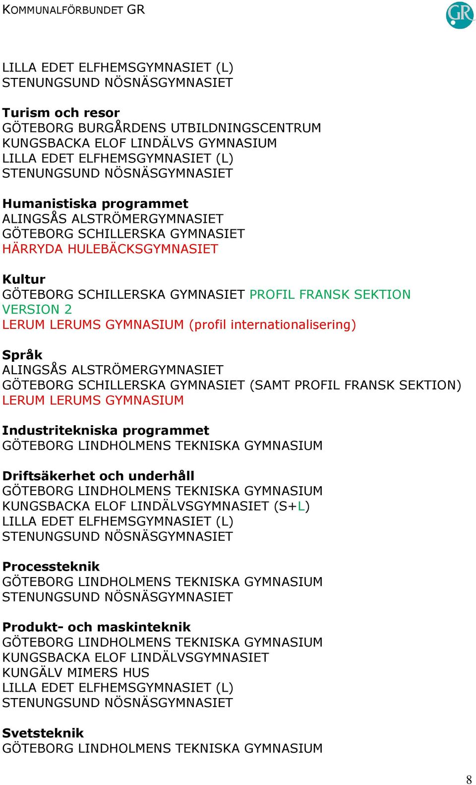 2 LERUM (profil internationalisering) Språk GÖTEBORG SCHILLERSKA GYMNASIET (SAMT PROFIL FRANSK SEKTION) LERUM