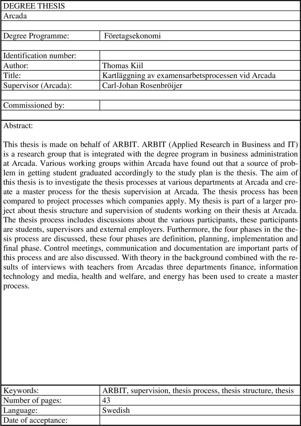 ARBIT (Applied Research in Business and IT) is a research group that is integrated with the degree program in business administration at Arcada.