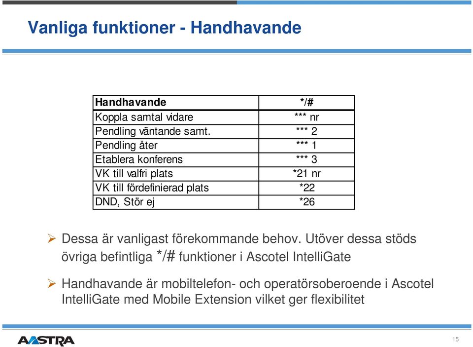 DND, Stör ej *26 Dessa är vanligast förekommande behov.