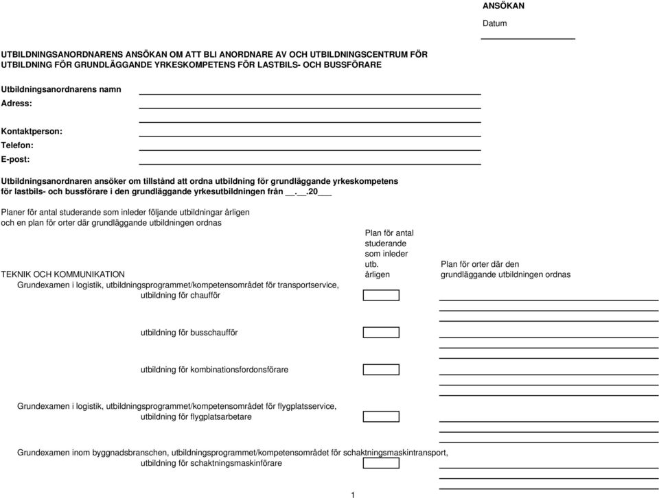 .20 Planer för antal studerande som inleder följande utbildningar årligen och en plan för orter där grundläggande utbildningen ordnas Plan för antal studerande som inleder utb.