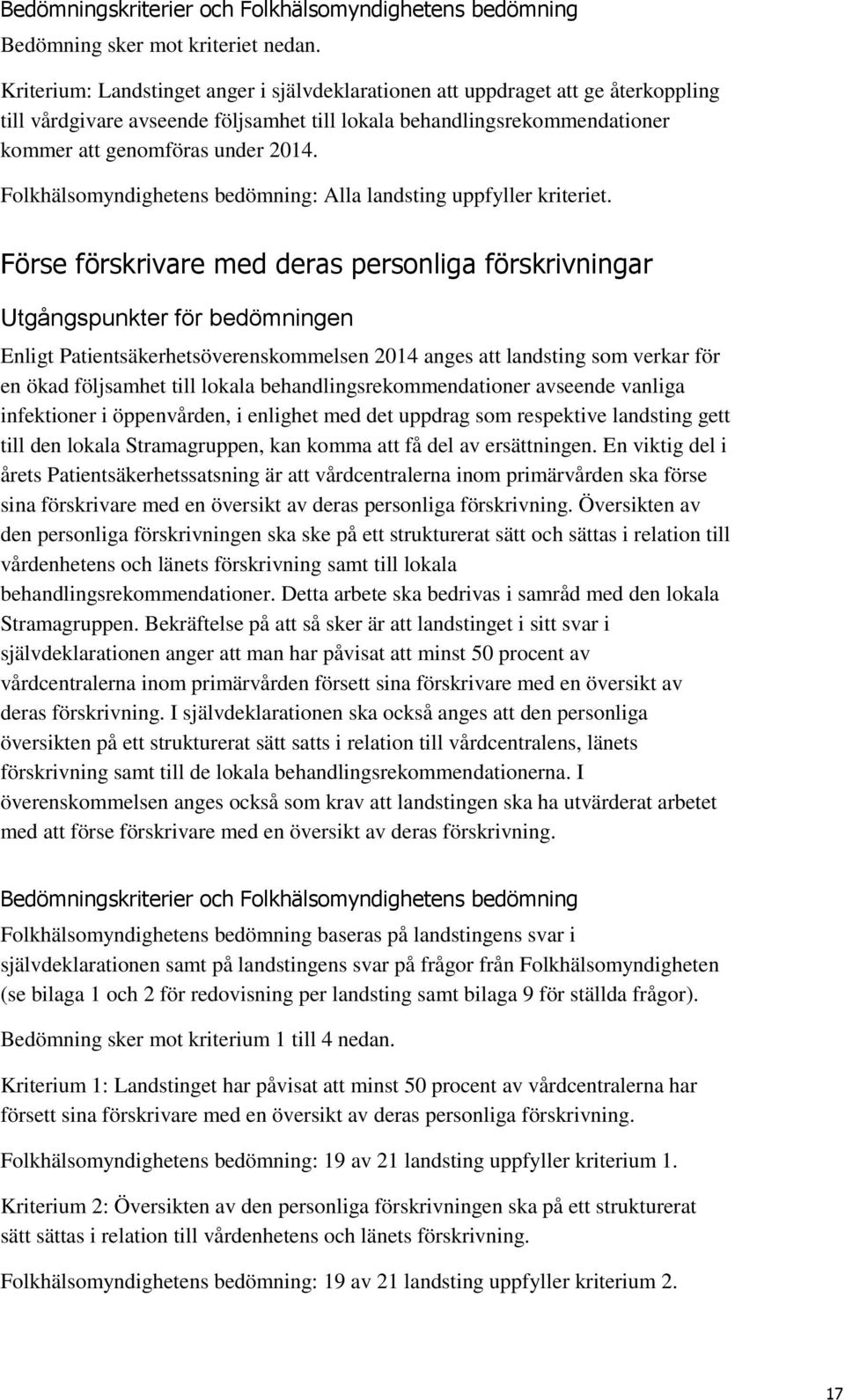 Folkhälsomyndighetens bedömning: Alla landsting uppfyller kriteriet.