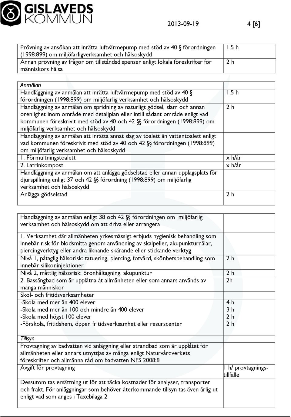 spridning av naturligt gödsel, slam och annan orenlighet inom område med detaljplan eller intill sådant område enligt vad kommunen föreskrivit med stöd av 40 och 42 förordningen (1998:899) om 1,5 h