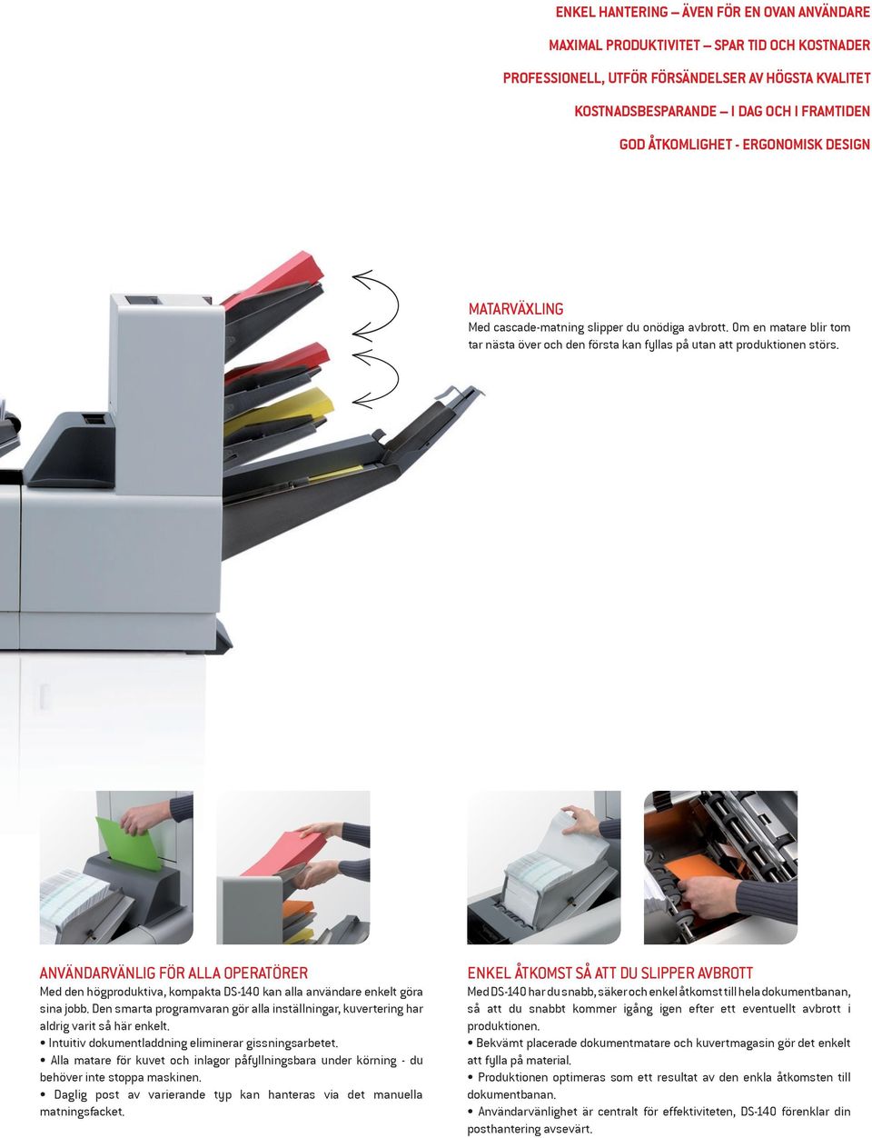 ANVÄNDARVÄNLIG FÖR ALLA OPERATÖRER Med den högproduktiva, kompakta DS-140 kan alla användare enkelt göra sina jobb.