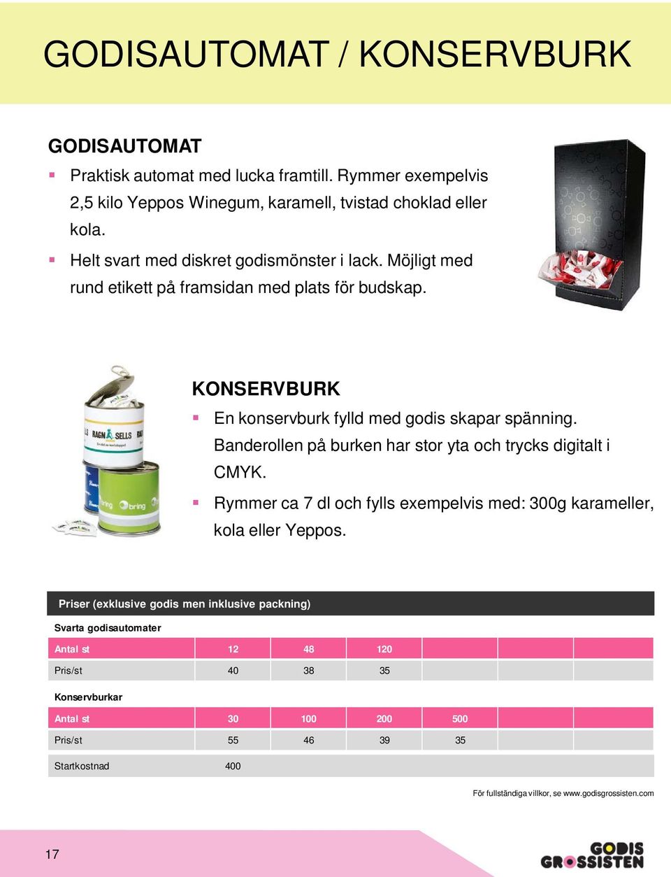 KONSERVBURK En konservburk fylld med godis skapar spänning. Banderollen på burken har stor yta och trycks digitalt i CMYK.