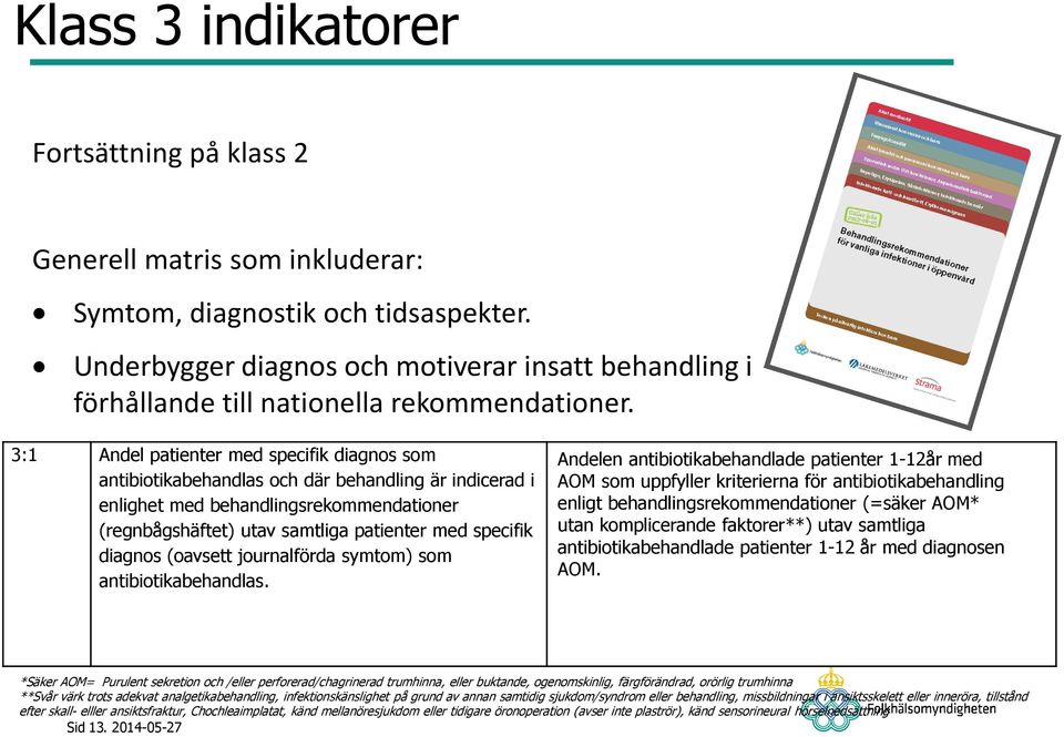 med specifik diagnos (oavsett journalförda symtom) som antibiotikabehandlas Andelen antibiotikabehandlade patienter 1-12år med AOM som uppfyller kriterierna för antibiotikabehandling enligt