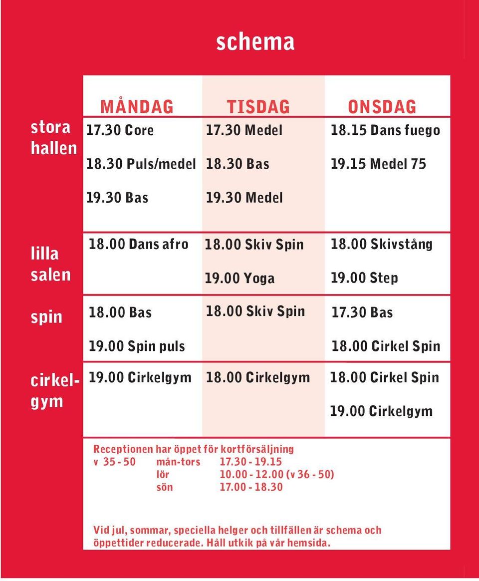 00 Cirkel Spin cirkelgym 19.00 Cirkelgym 18.00 Cirkelgym 18.00 Cirkel Spin 19.