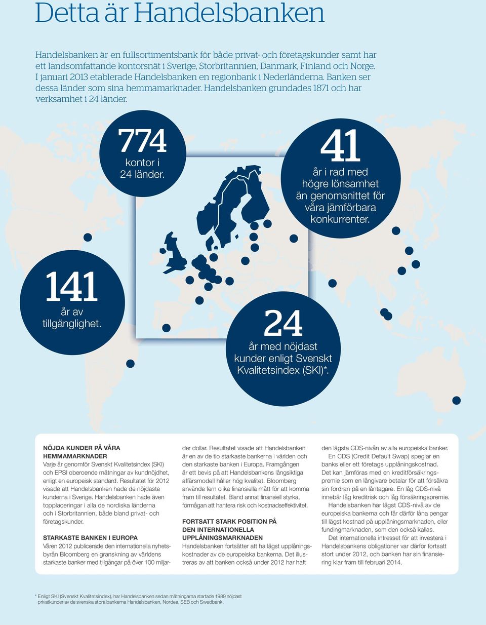 774 kontor i 24 länder. 41 år i rad med högre lönsamhet än genomsnittet för våra jämförbara konkurrenter. 141 år av tillgänglighet. 24 år med nöjdast kunder enligt Svenskt Kvalitetsindex (SKI)*.