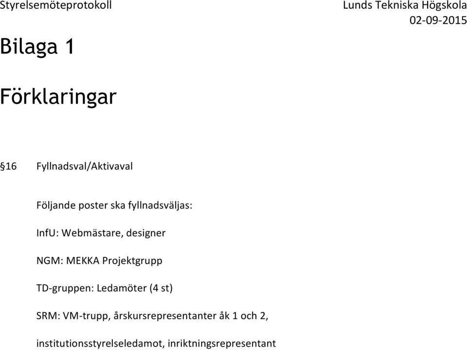 TD- gruppen: Ledamöter (4 st) SRM: VM- trupp,