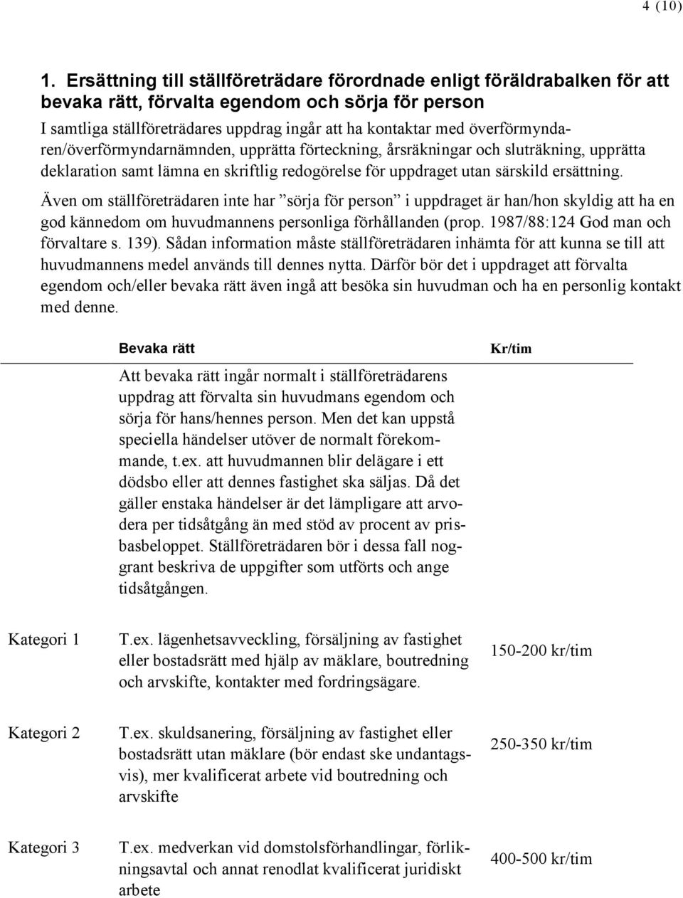 överförmyndaren/överförmyndarnämnden, upprätta förteckning, årsräkningar och sluträkning, upprätta deklaration samt lämna en skriftlig redogörelse för uppdraget utan särskild ersättning.