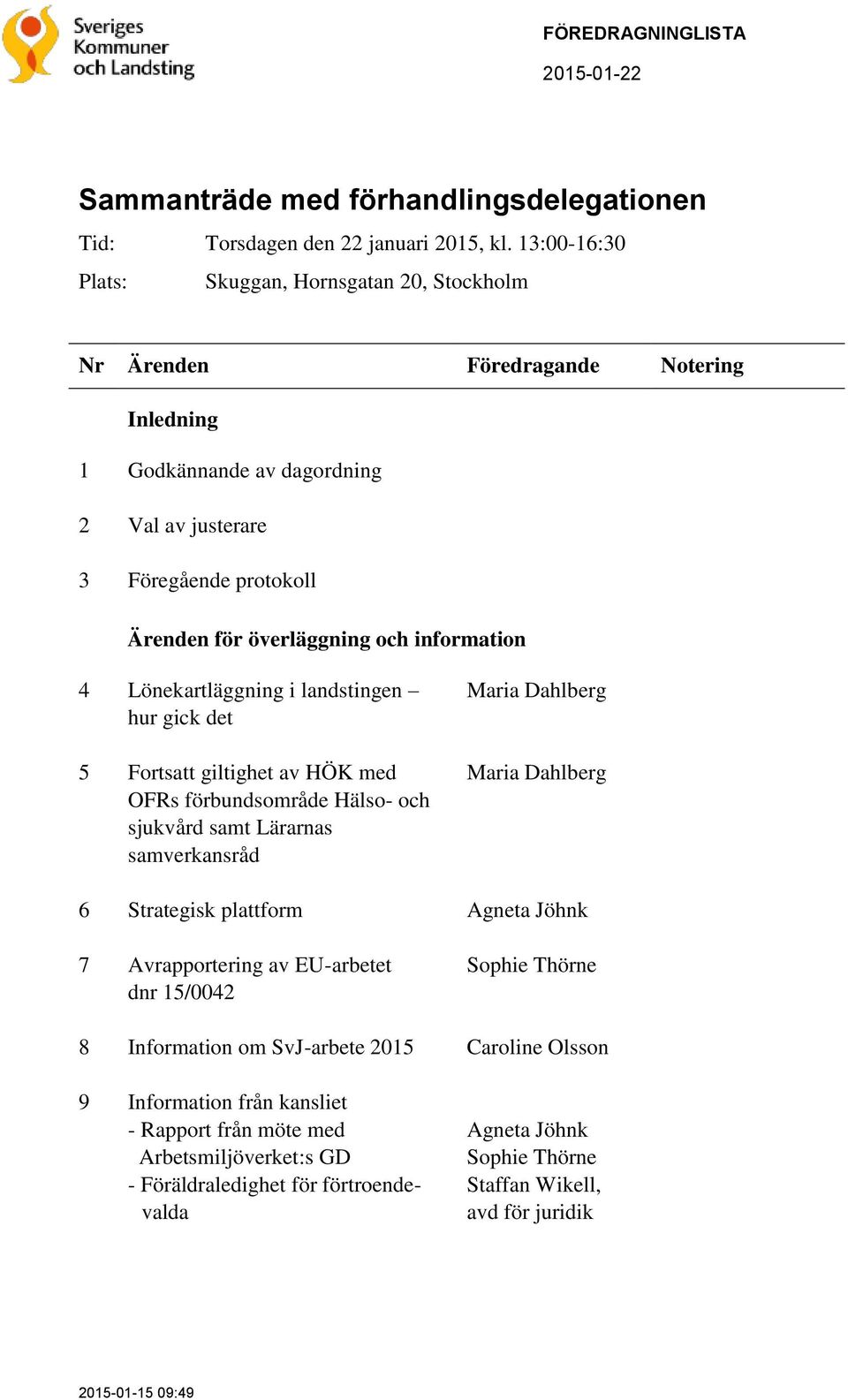 landstingen hur gick det 5 Fortsatt giltighet av HÖK med OFRs förbundsområde Hälso- och sjukvård samt Lärarnas samverkansråd Maria Dahlberg Maria Dahlberg 6 Strategisk plattform Agneta Jöhnk 7