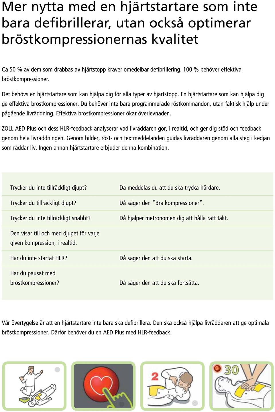 Du behöver inte bara programmerade röstkommandon, utan faktisk hjälp under pågående livräddning. Effektiva bröstkompressioner ökar överlevnaden.