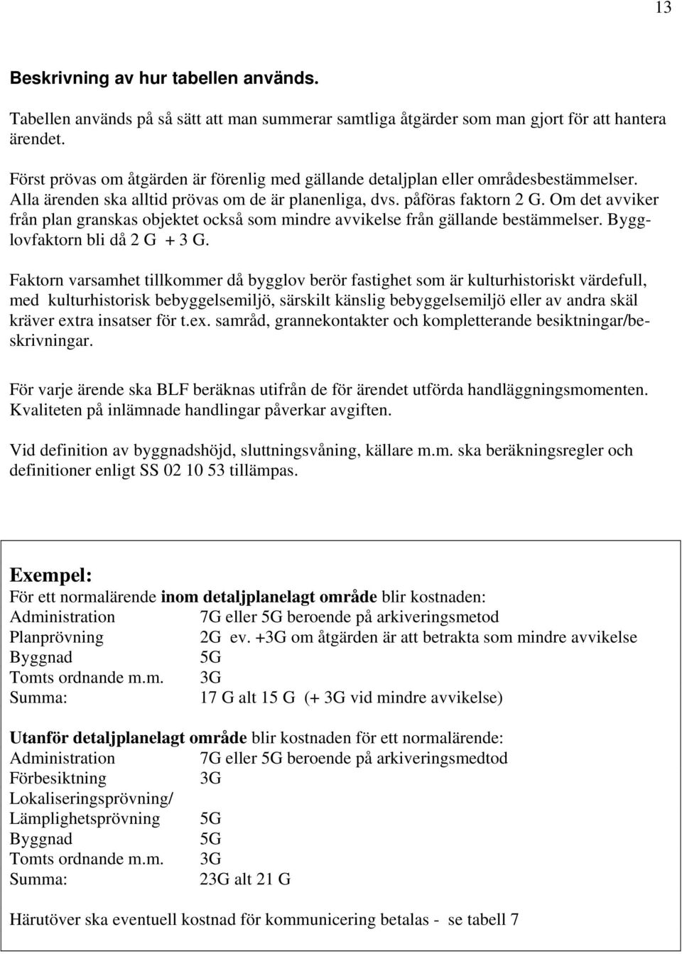 Om det avviker från plan granskas objektet också som mindre avvikelse från gällande bestämmelser. Bygglovfaktorn bli då 2 G + 3 G.