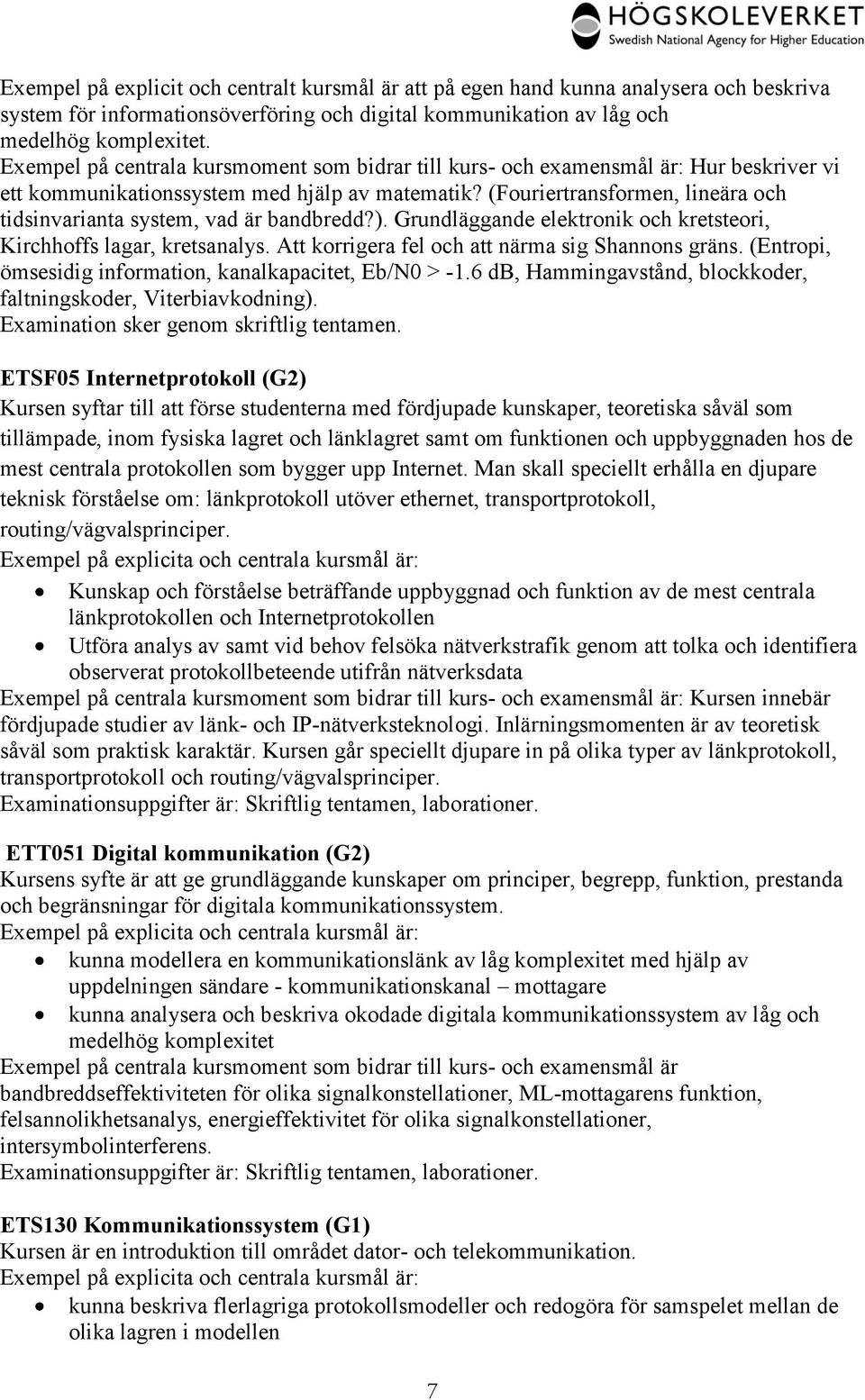 (Fouriertransformen, lineära och tidsinvarianta system, vad är bandbredd?). Grundläggande elektronik och kretsteori, Kirchhoffs lagar, kretsanalys. Att korrigera fel och att närma sig Shannons gräns.