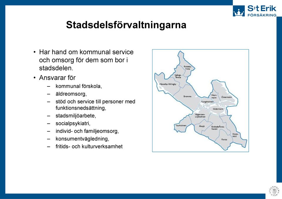 Ansvarar för kommunal förskola, äldreomsorg, stöd och service till personer