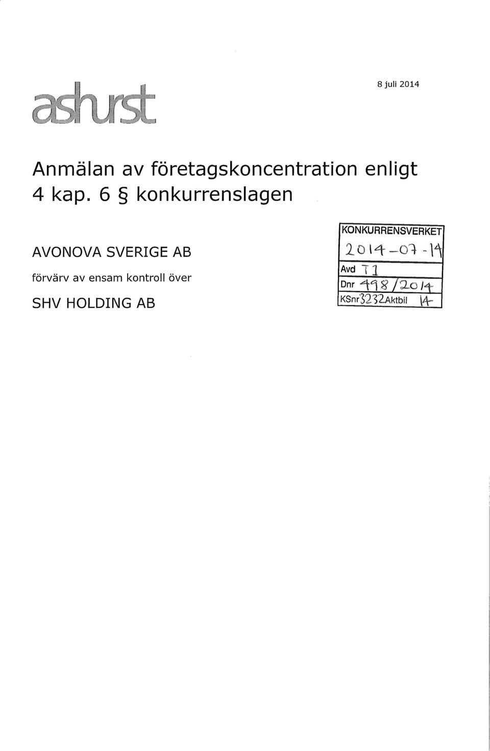 6 konkurrenslagen AVONOVA SVERIGE AB förvärv av