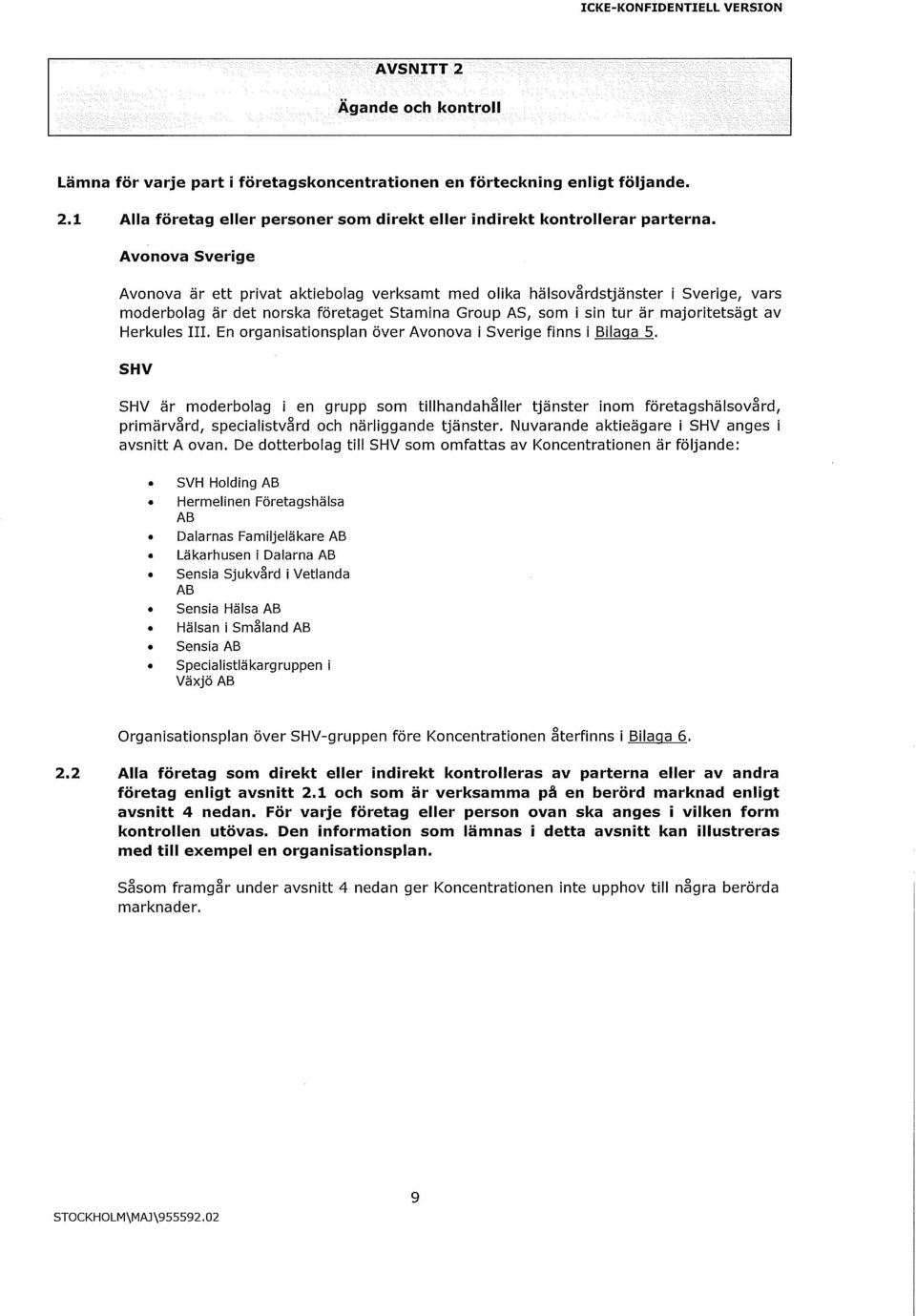 III. En organisationsplan över Avonova i Sverige finns i Bilaga 5.