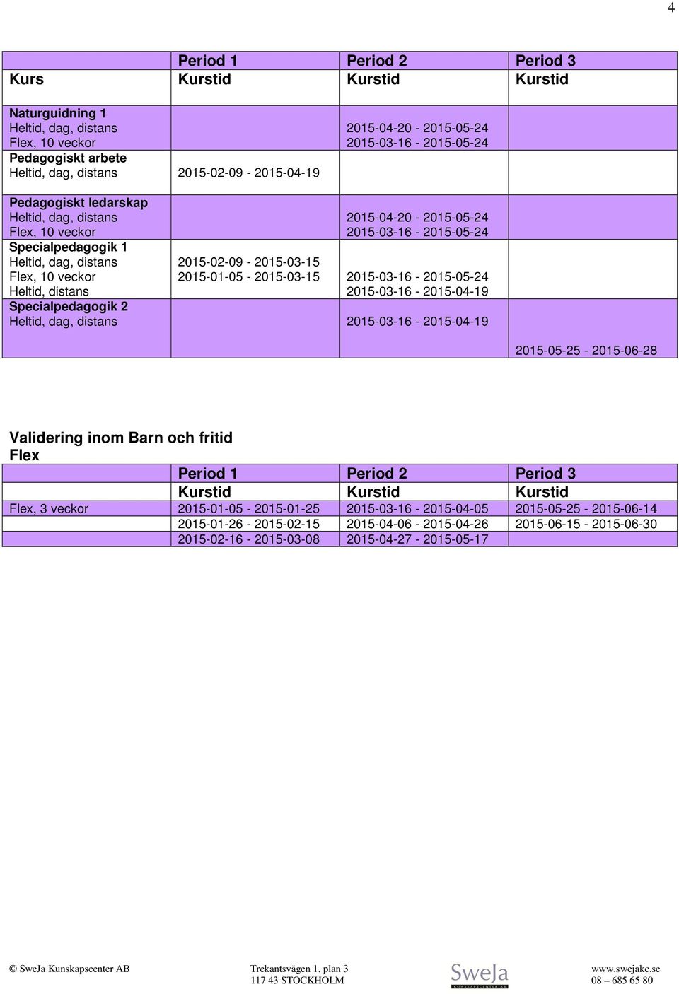 inom Barn och fritid Flex Flex, 3 veckor 2015-01-05-2015-01-25 2015-03-16-2015-04-05