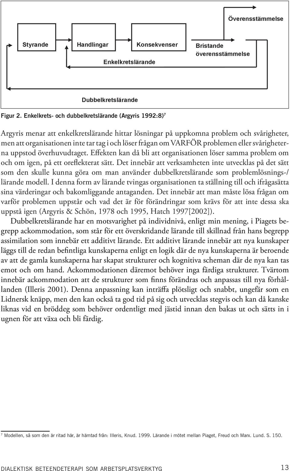 innehåller båda dessa ingredienser. Ett exempel på dessa slags lärandeprocesser på organisationsnivå är Chris Argyris enkla (single) respektive dubbla (double) loopar (Argyris & Schön, 1978 och 1995).