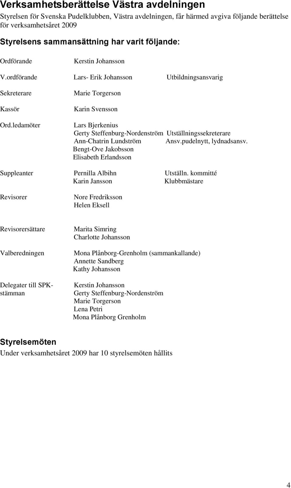 ledamöter Marie Torgerson Karin Svensson Lars Bjerkenius Gerty Steffenburg-Nordenström Utställningssekreterare Ann-Chatrin Lundström Ansv.pudelnytt, lydnadsansv.