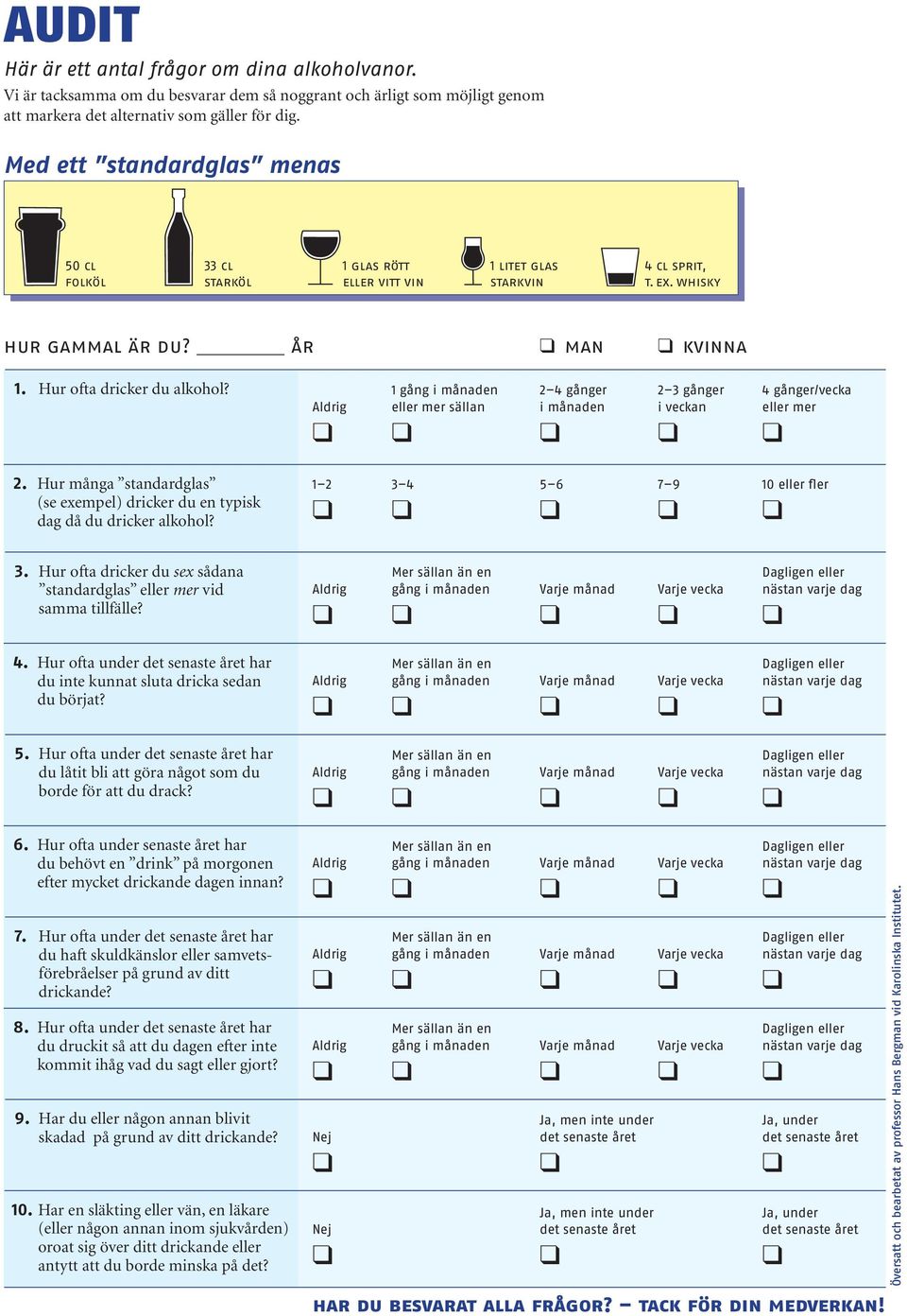 Hur många standardglas (se exempel) dricker du en typisk dag då du dricker alkohol?