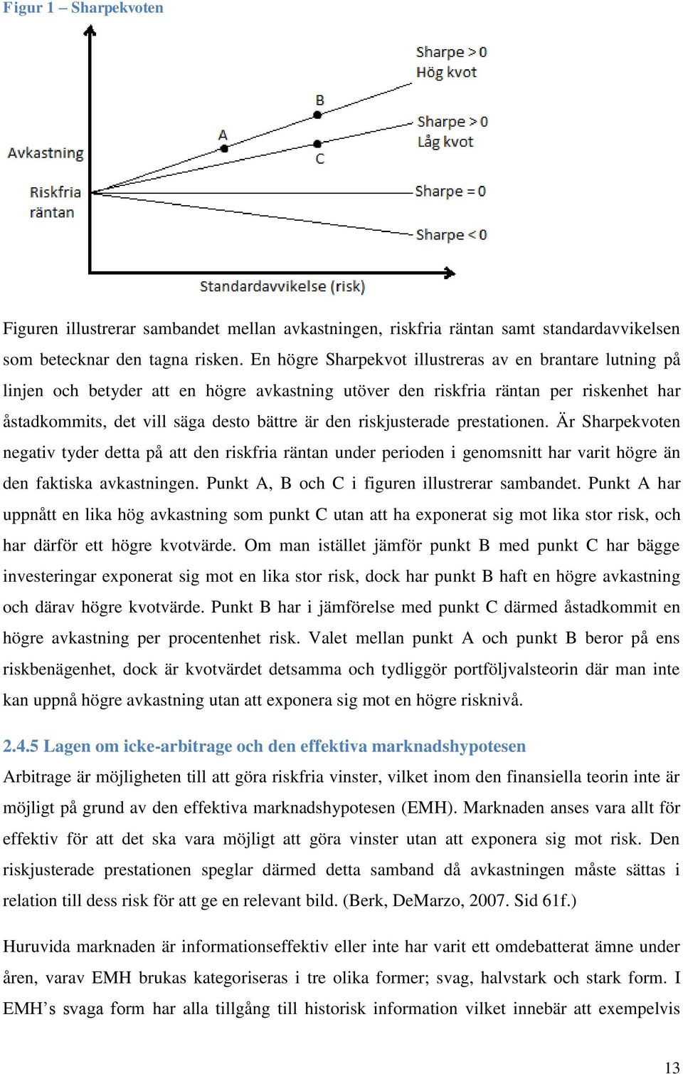 riskjusterade prestationen. Är Sharpekvoten negativ tyder detta på att den riskfria räntan under perioden i genomsnitt har varit högre än den faktiska avkastningen.