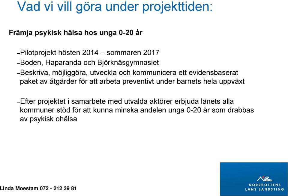 paket av åtgärder för att arbeta preventivt under barnets hela uppväxt Efter projektet i samarbete med utvalda