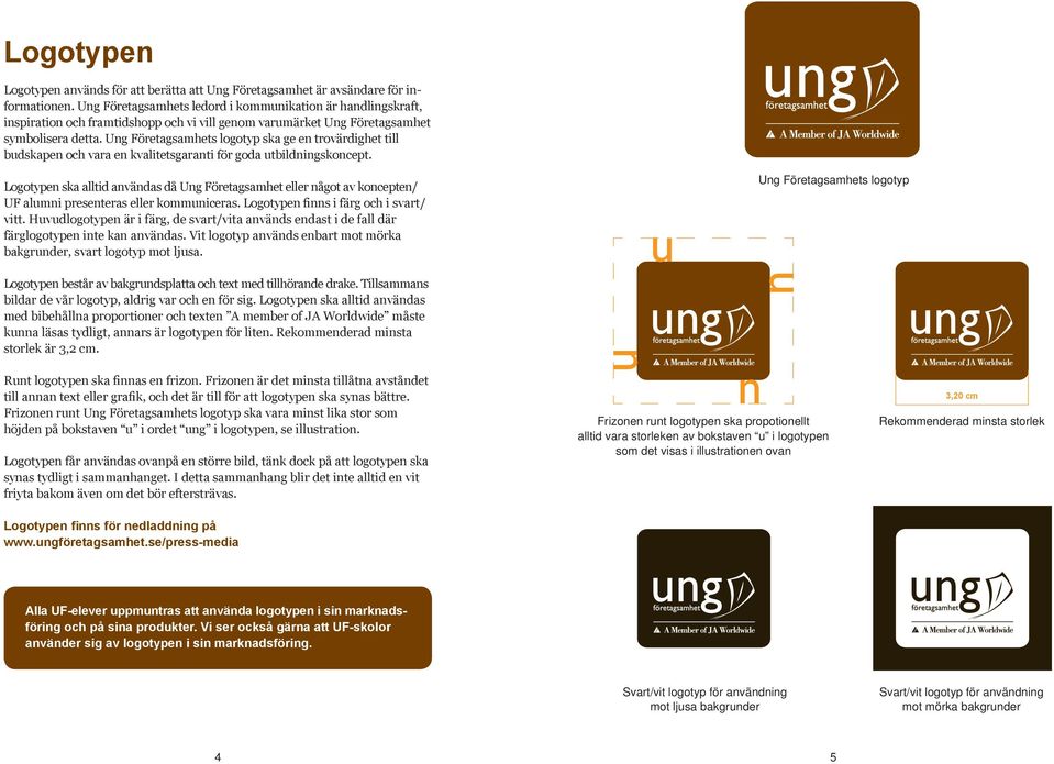 Ung Företagsamhets logotyp ska ge en trovärdighet till budskapen och vara en kvalitetsgaranti för goda utbildningskoncept.