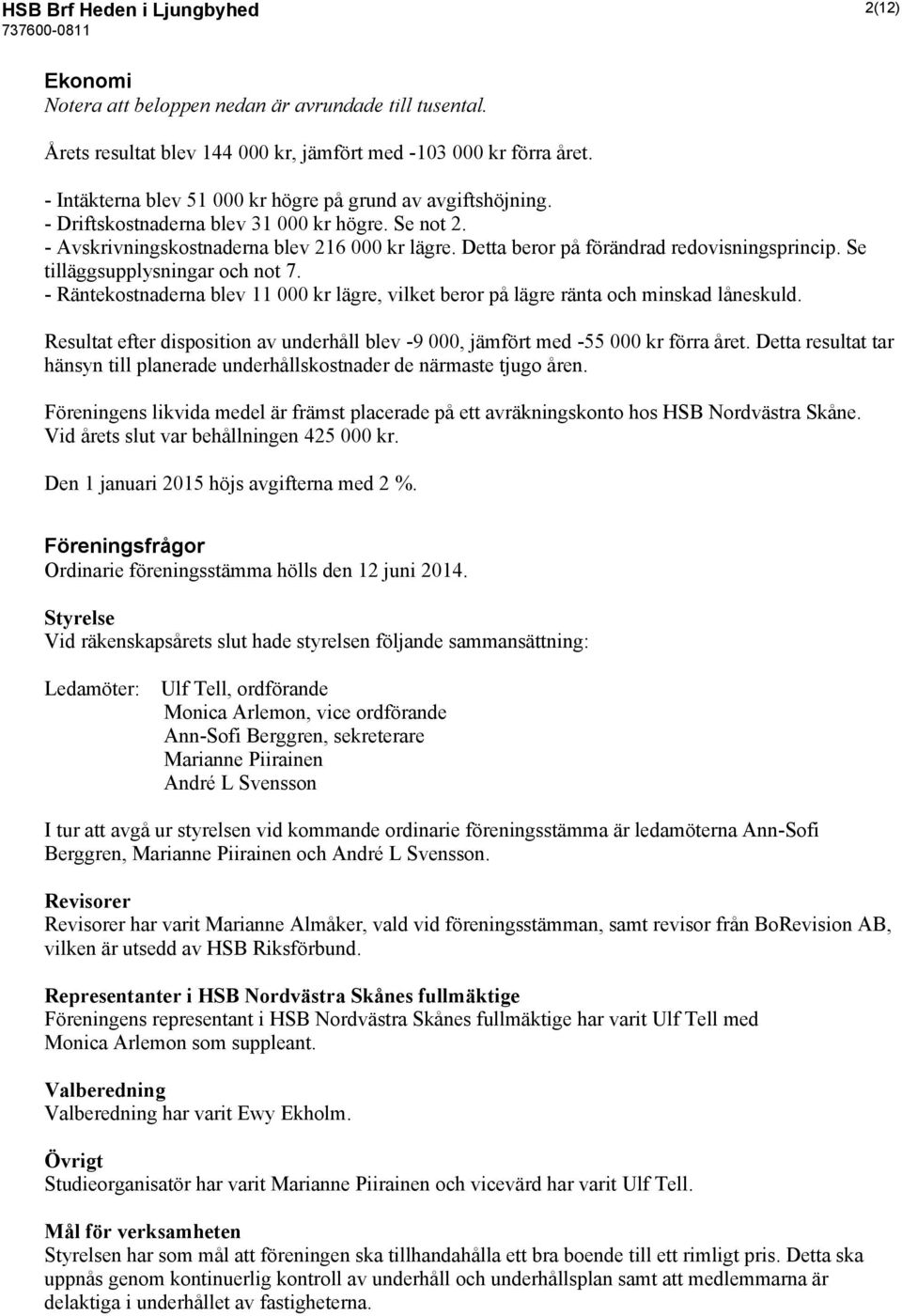 Detta beror på förändrad redovisningsprincip. Se tilläggsupplysningar och not 7. - Räntekostnaderna blev 11 000 kr lägre, vilket beror på lägre ränta och minskad låneskuld.