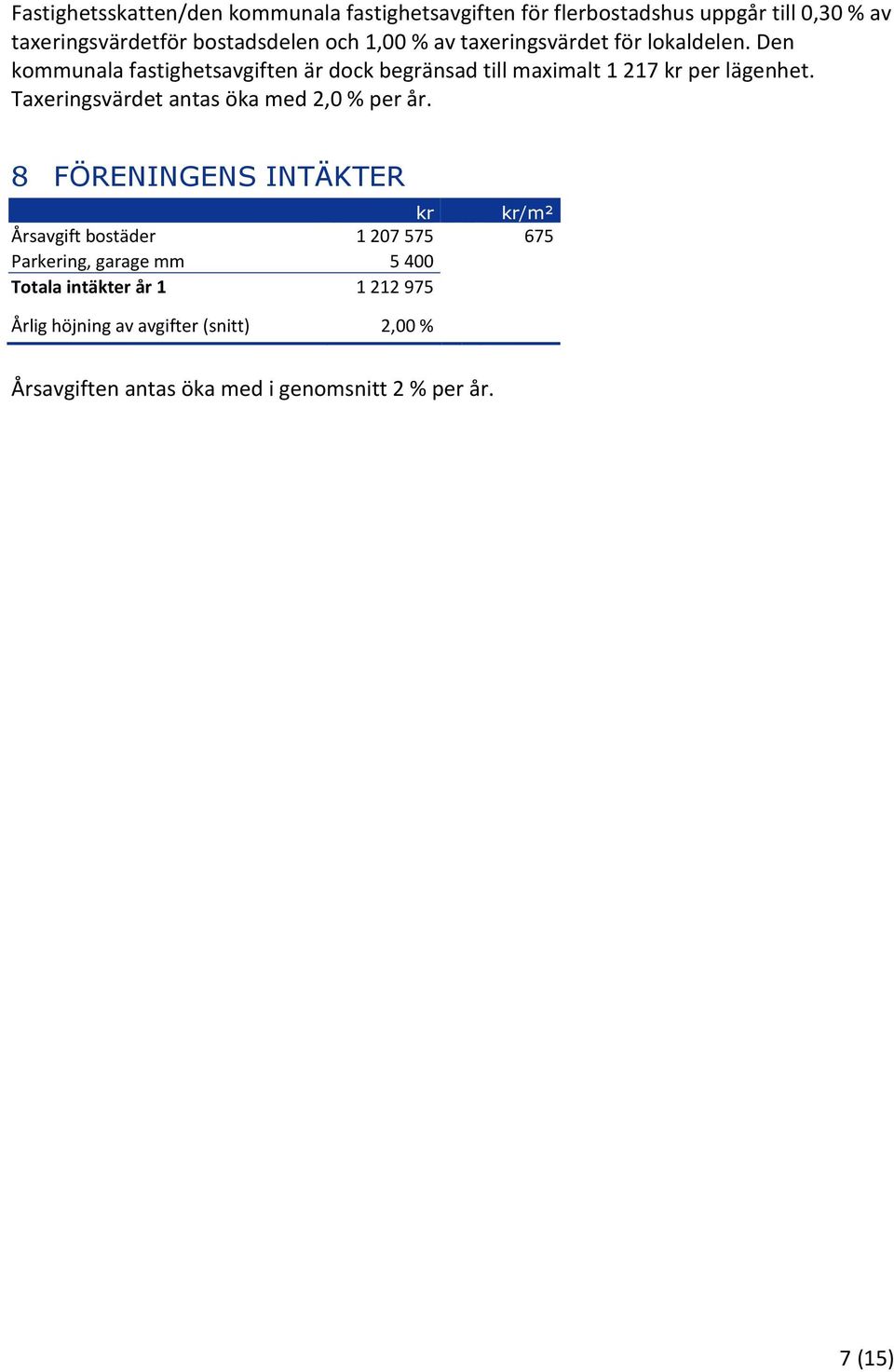 Taxeringsvärdet antas öka med 2,0 % per år.