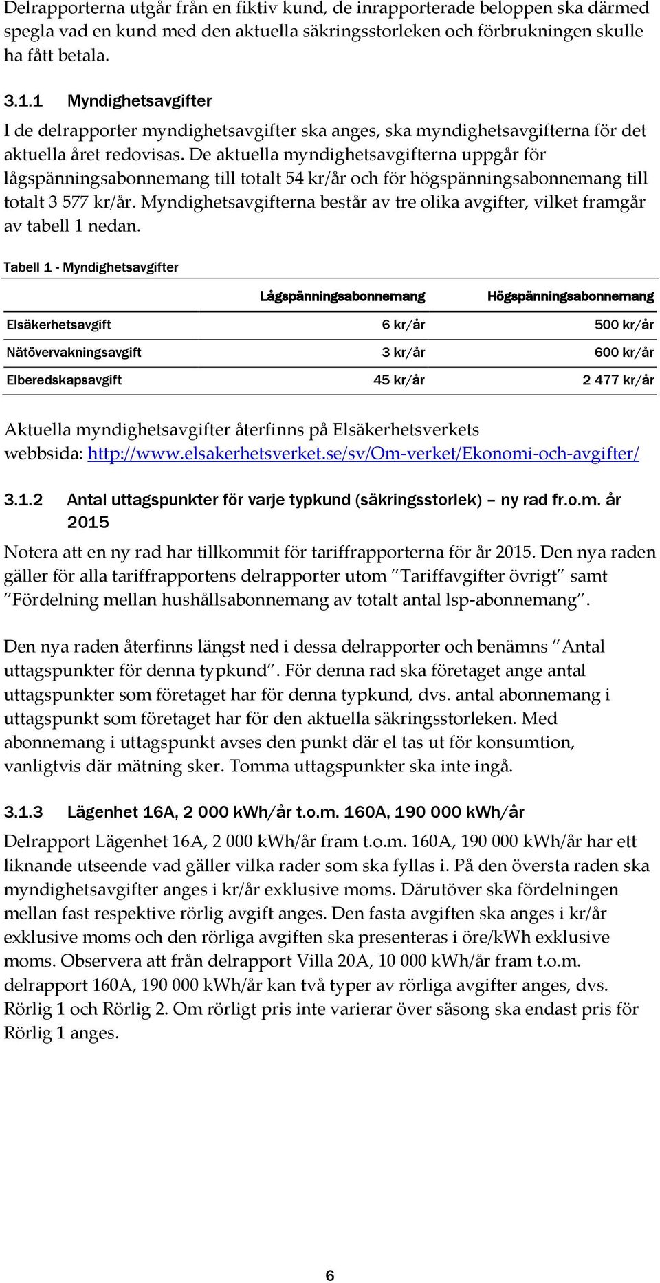 De aktuella myndighetsavgifterna uppgår för lågspänningsabonnemang till totalt 54 kr/år och för högspänningsabonnemang till totalt 3 577 kr/år.