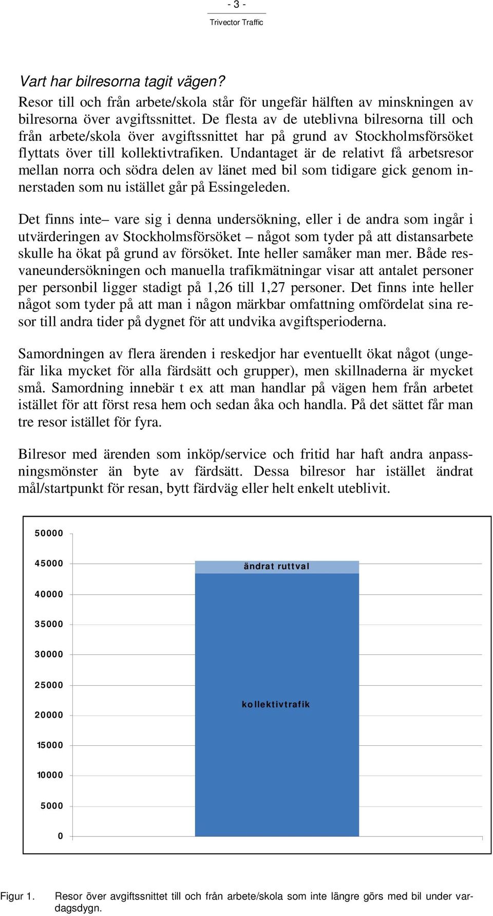 Undantaget är de relativt få arbetsresor mellan norra och södra delen av länet med bil som tidigare gick genom innerstaden som nu istället går på Essingeleden.