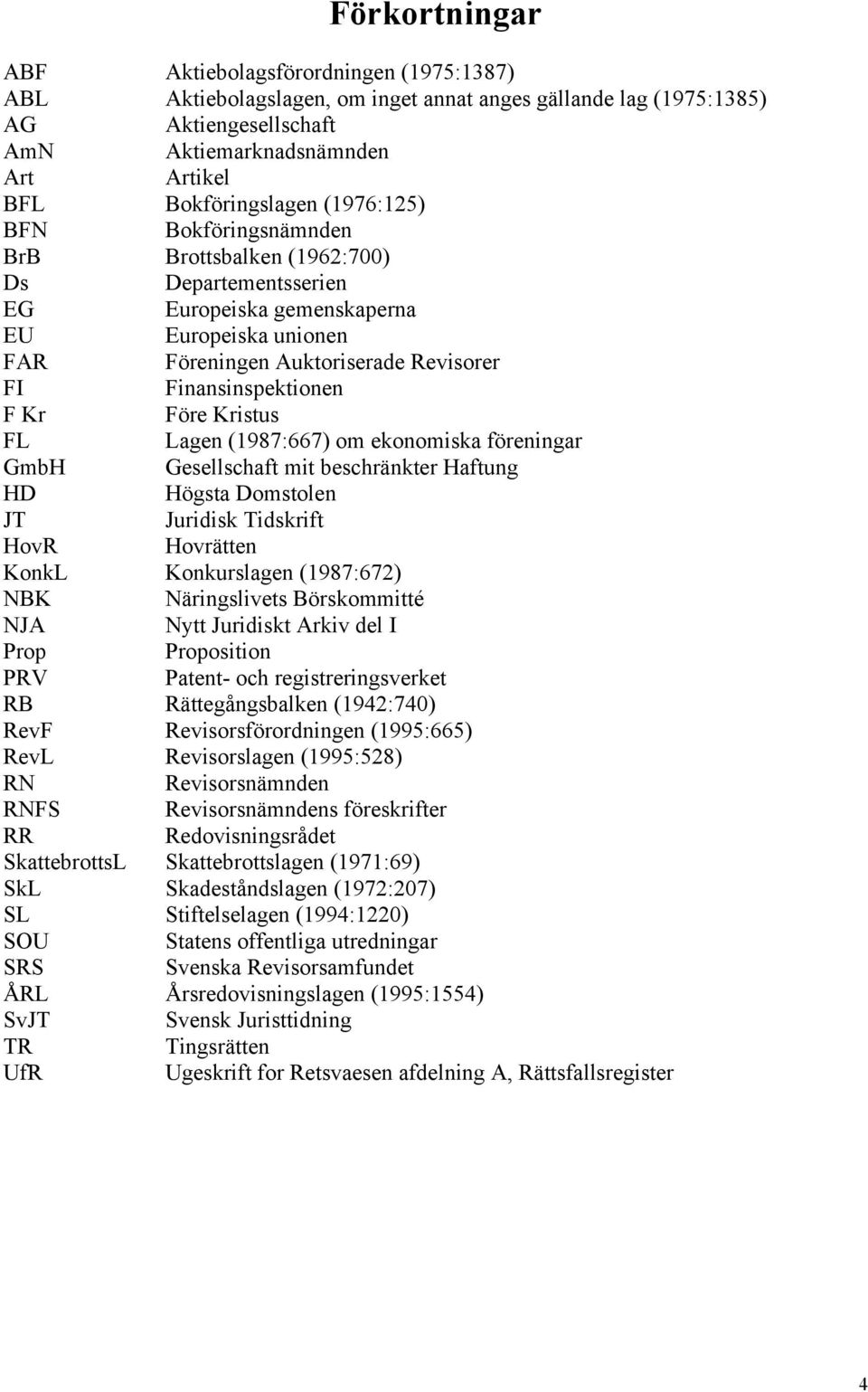 Finansinspektionen F Kr Fšre Kristus FL Lagen (1987:667) om ekonomiska fšreningar GmbH Gesellschaft mit beschršnkter Haftung HD Hšgsta Domstolen JT Juridisk Tidskrift HovR HovrŠtten KonkL
