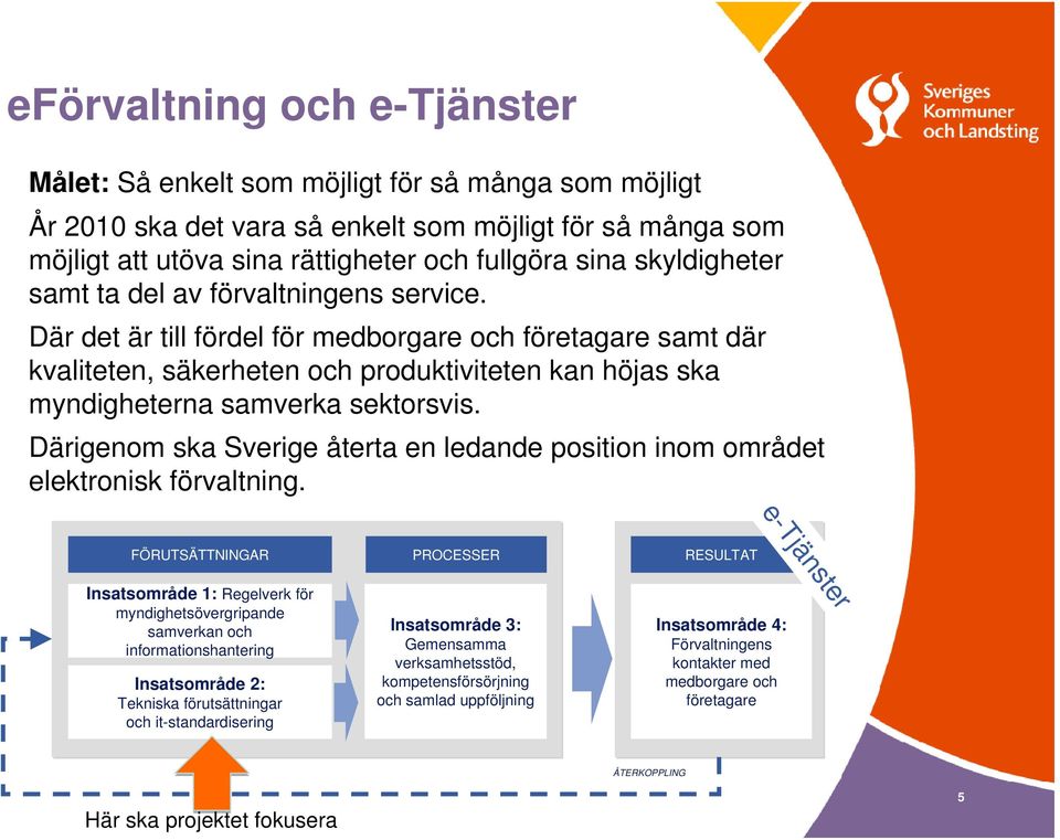 Där det är till fördel för medborgare och företagare samt där kvaliteten, säkerheten och produktiviteten kan höjas ska myndigheterna samverka sektorsvis.