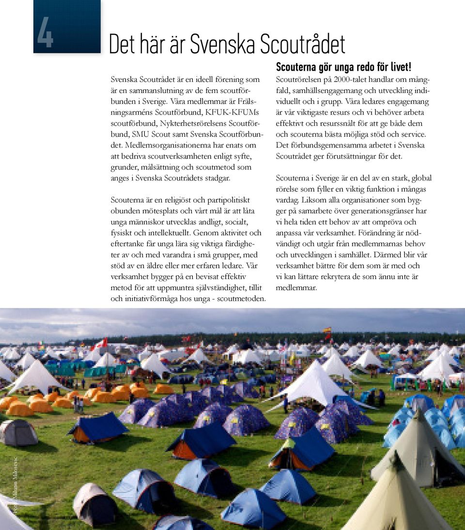 Medlemsorganisationerna har enats om att bedriva scoutverksamheten enligt syfte, grunder, målsättning och scoutmetod som anges i Svenska Scoutrådets stadgar.