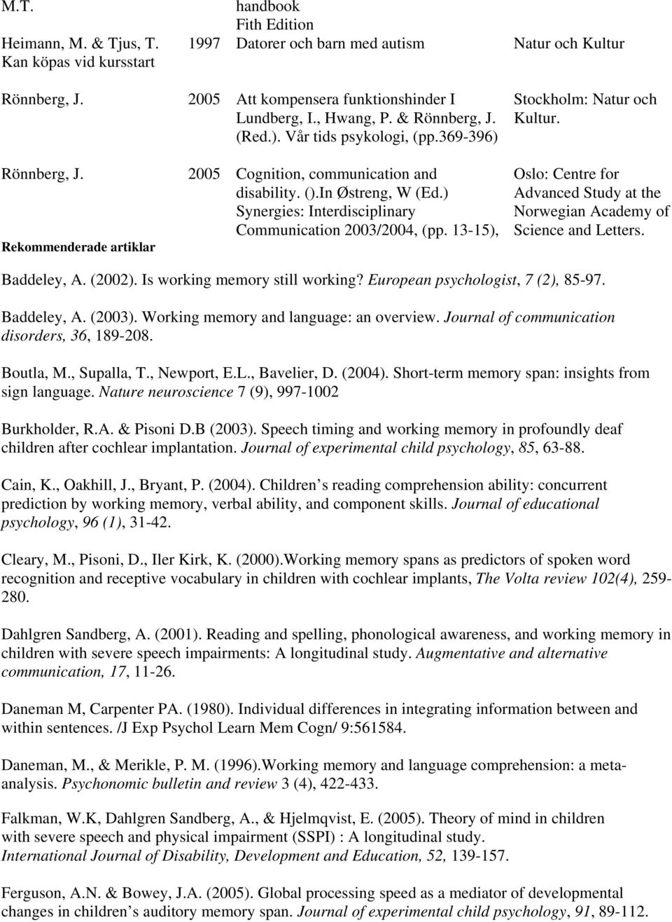().In Østreng, W (Ed.) Synergies: Interdisciplinary Communication 2003/2004, (pp. 13-15), Stockholm: Natur och Kultur. Oslo: Centre for Advanced Study at the Norwegian Academy of Science and Letters.