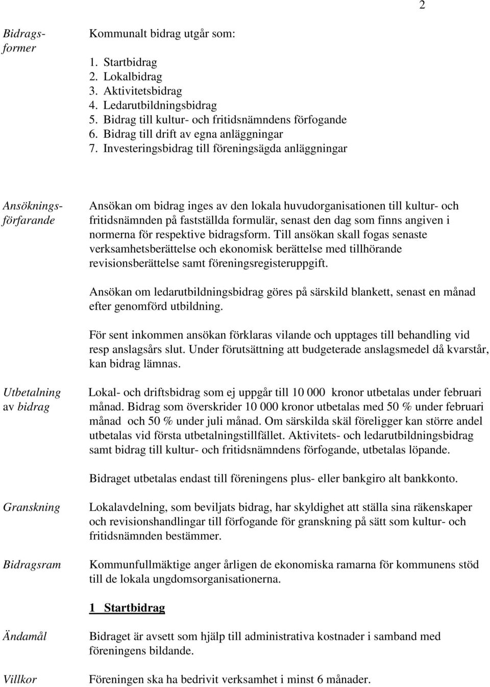 Investeringsbidrag till föreningsägda anläggningar Ansökningsförfarande Ansökan om bidrag inges av den lokala huvudorganisationen till kultur- och fritidsnämnden på fastställda formulär, senast den