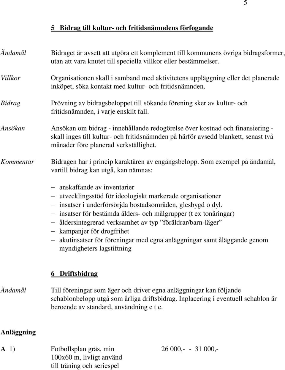 Prövning av bidragsbeloppet till sökande förening sker av kultur- och fritidsnämnden, i varje enskilt fall.