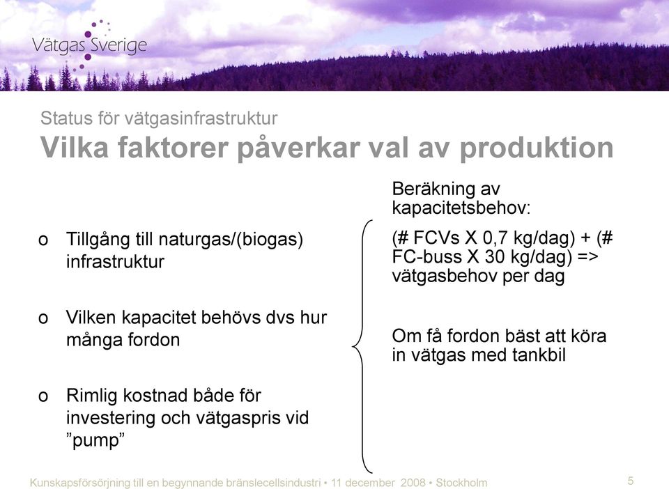 både för investering och vätgaspris vid pump Beräkning av kapacitetsbehov: (# FCVs X 0,7