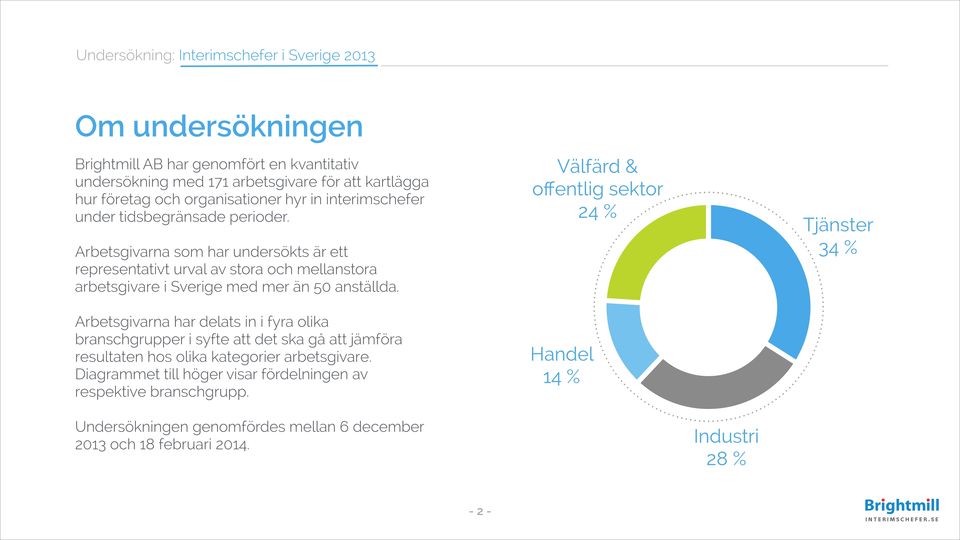 ! Arbetsgivarna har delats in i fyra olika branschgrupper i syfte att det ska gå att jämföra resultaten hos olika kategorier arbetsgivare.