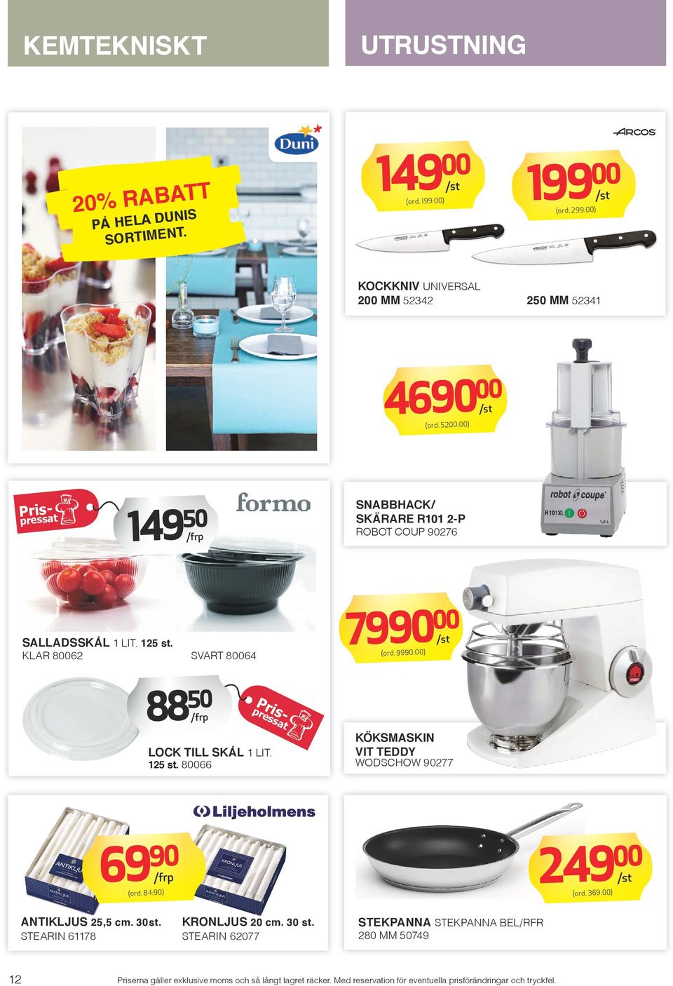 52 :) Pris ssat pre SNABBHACK/ SKÄRARE R101 2-P 1450 ROBOT COUP 276 SALLADSSKÅL 1 LIT. 125 st. KLAR 862 SVART 864 8850 125 st.
