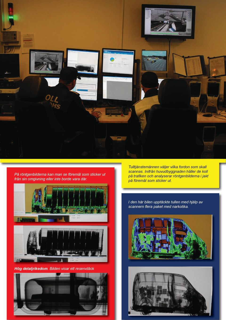 Inifrån huvudbyggnaden håller de koll på trafiken och analyserar röntgenbilderna i jakt på föremål