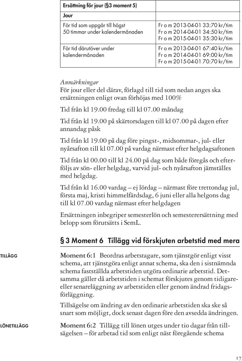 nedan anges ska ersättningen enligt ovan förhöjas med 100% Tid från kl 19.00 fredag till kl 07.00 måndag Tid från kl 19.00 på skärtorsdagen till kl 07.00 på dagen efter annandag påsk Tid från kl 19.