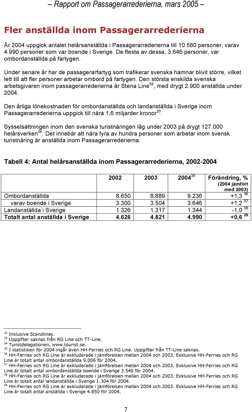 Den största enskilda svenska arbetsgivaren inom passagerarrederierna är Stena Line 32, med drygt 2.900 anställda under 2004.