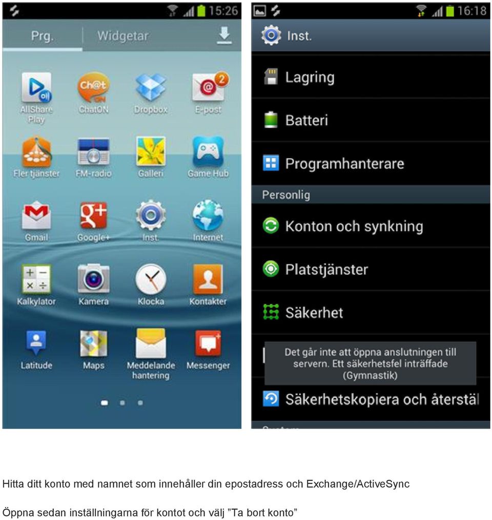 Exchange/ActiveSync Öppna sedan