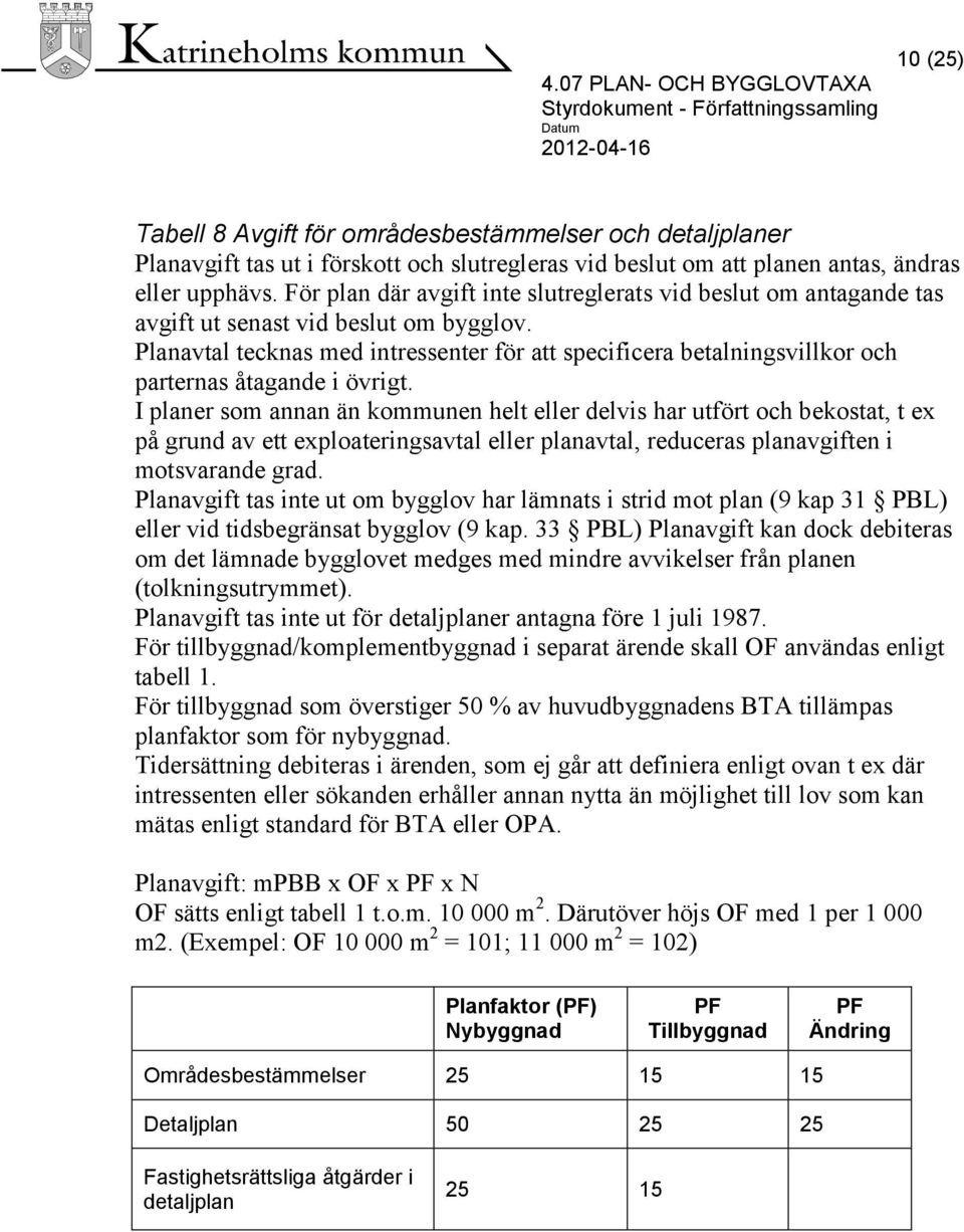 Planavtal tecknas med intressenter för att specificera betalningsvillkor och parternas åtagande i övrigt.